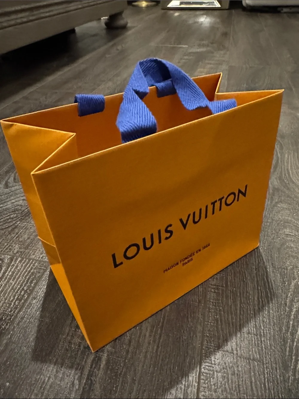 Louis Vuitton Orange Tote with Blue Handles